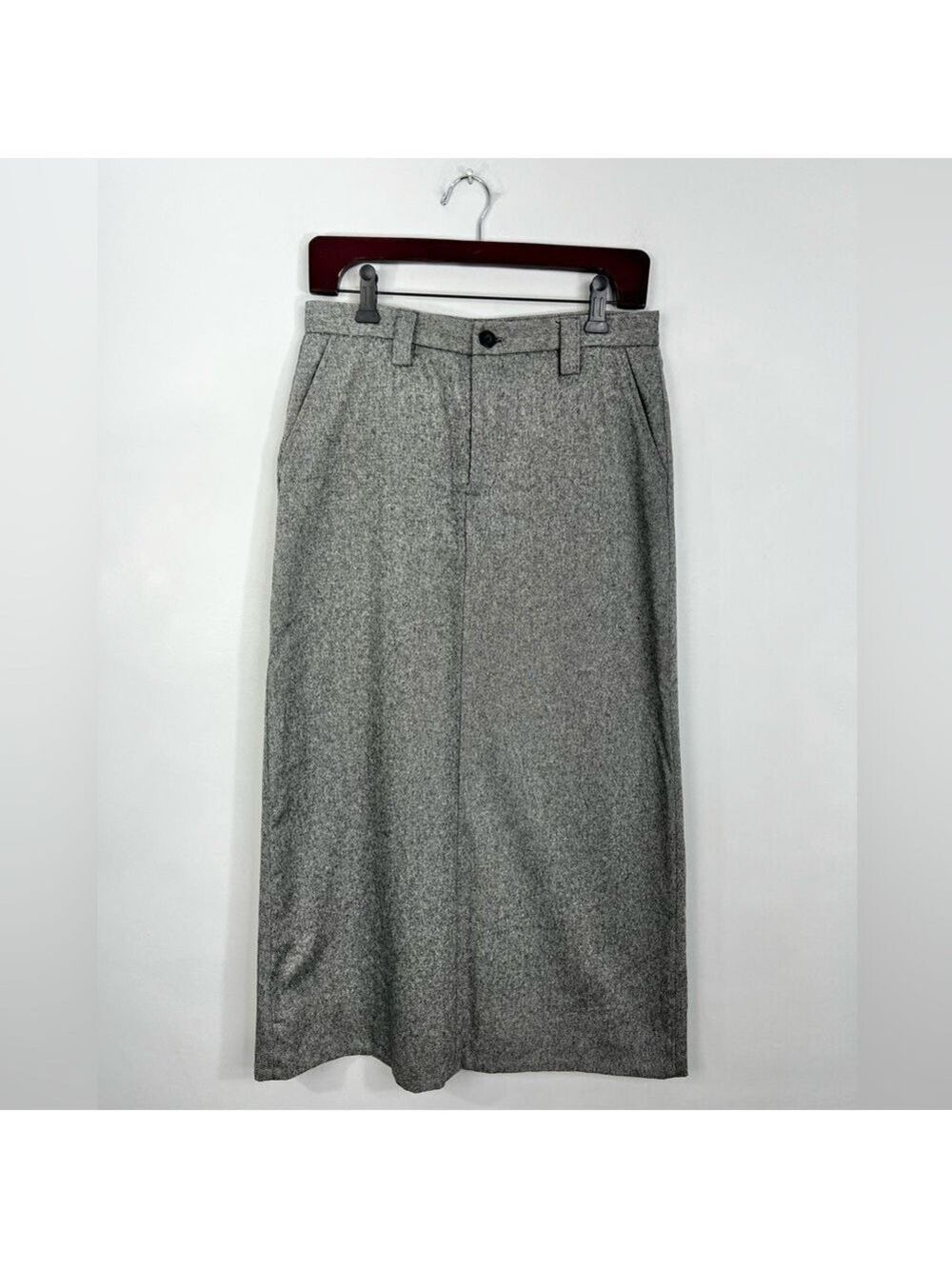 Vintage 90s minimalist wool blend black white straight tweed maxi skirt 6 - Picture 4 of 17